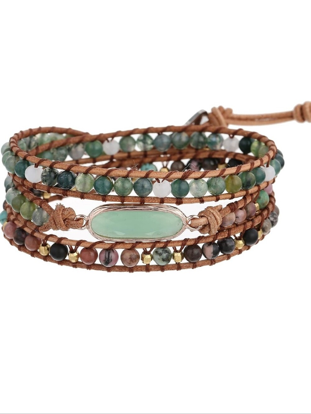 Multi-Strand Green Agate Wrap Bracelet